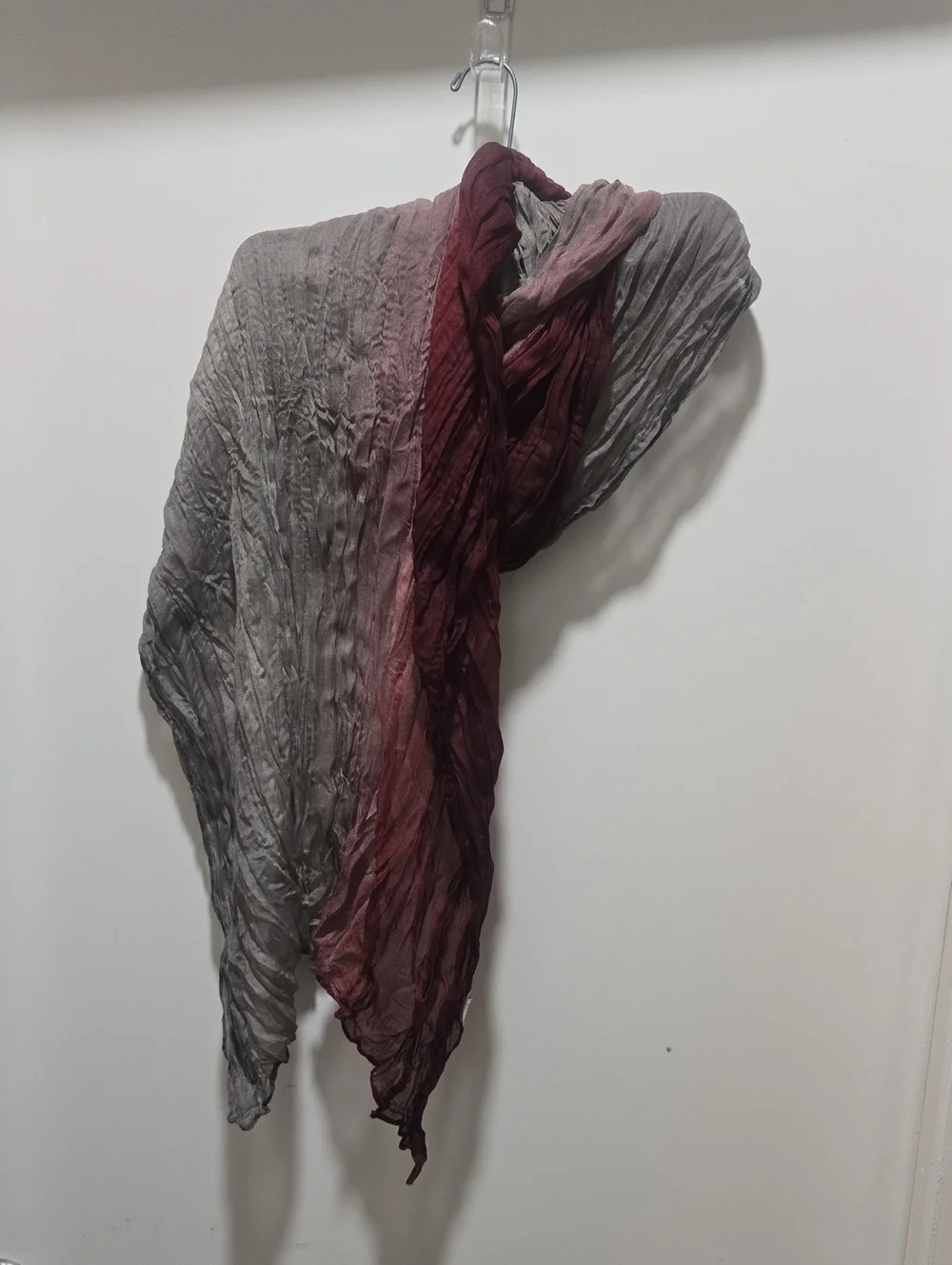 Crinkled Ombre Wrap Scarf - Gray and Wine
